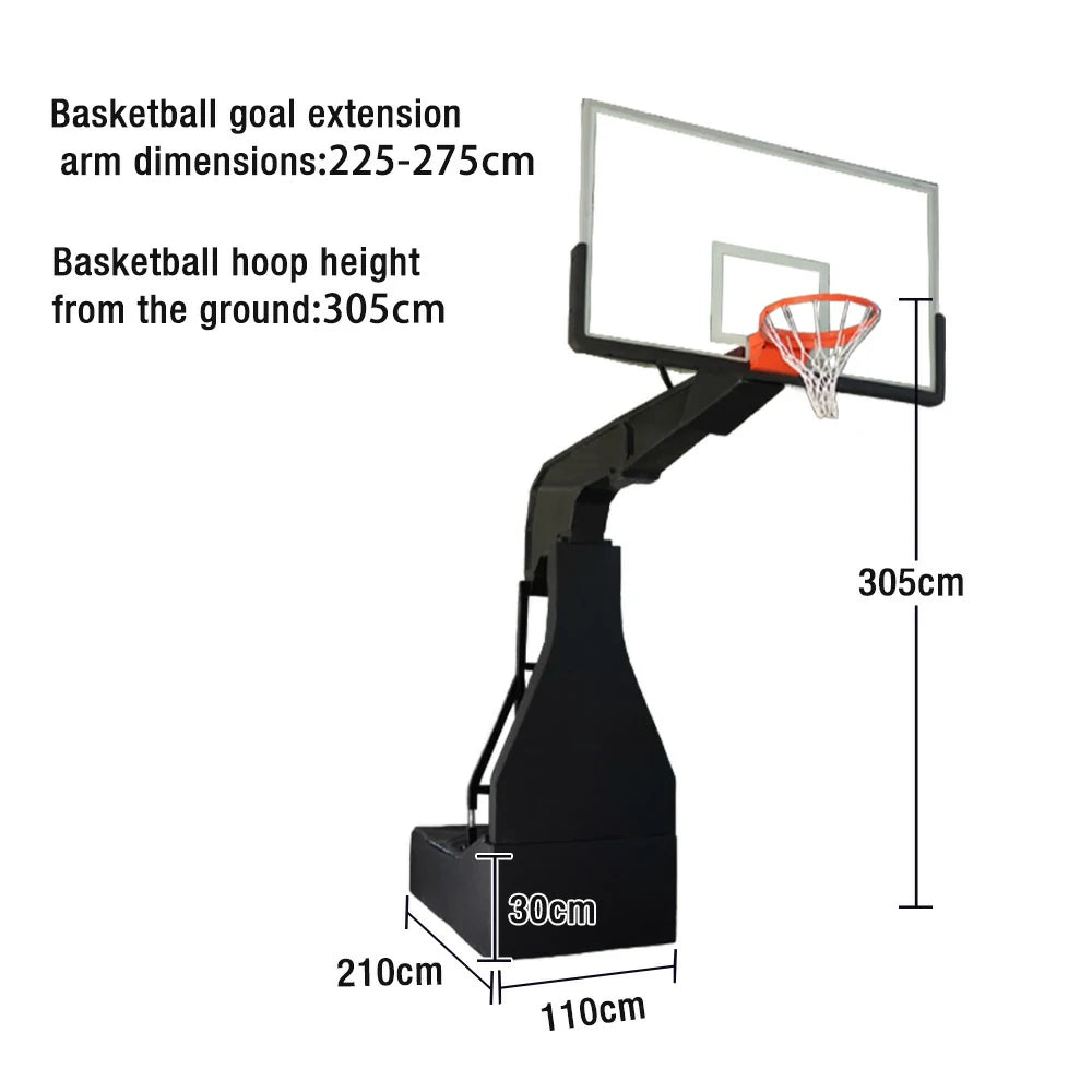 DUNK MASTER Basketball Hoops - Manual Hydraulic Lift, 10mm Tempered Glass Backboard, 3.05m Rim Height, Full-Size Competition Standard Design