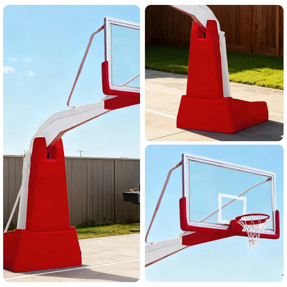 DUNK MASTER Basketball Hoops - Manual Hydraulic Lift, 10mm Tempered Glass Backboard, 3.05m Rim Height, Durable Heavy-Duty Base for Stability - Red