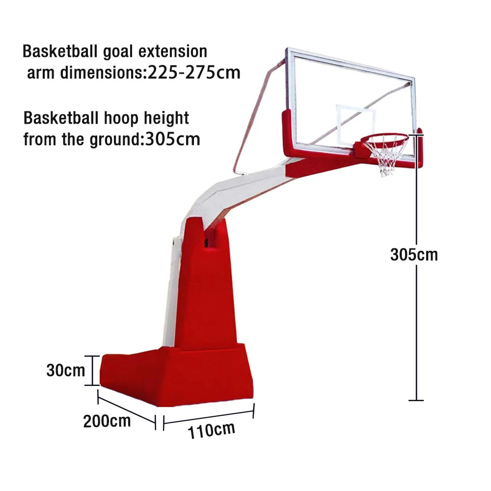DUNK MASTER Basketball Hoops - Manual Hydraulic Lift, 10mm Tempered Glass Backboard, 3.05m Rim Height, Durable Heavy-Duty Base for Stability - Red