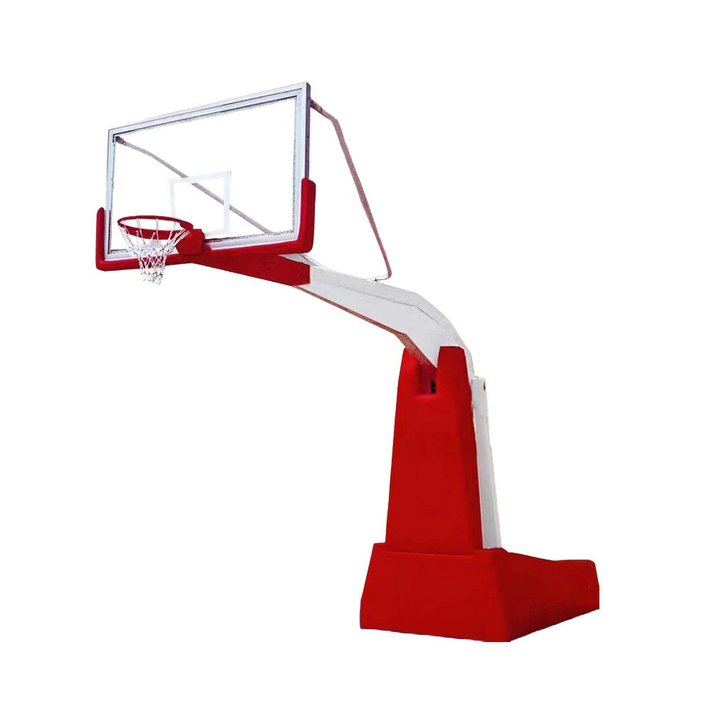 DUNK MASTER Basketball Hoops - Manual Hydraulic Lift, 10mm Tempered Glass Backboard, 3.05m Rim Height, Durable Heavy-Duty Base for Stability - Red