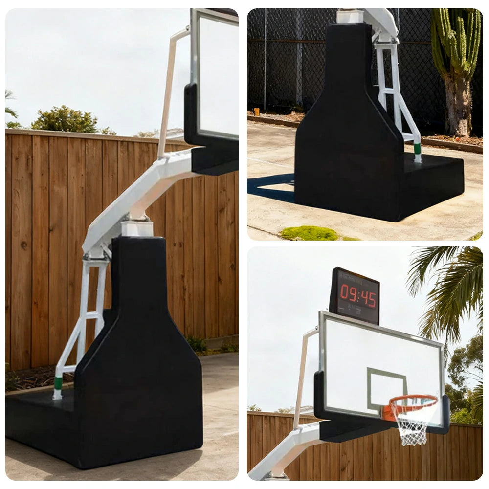 DUNK MASTER Basketball Hoops - Manual Hydraulic Lift, 10mm Tempered Glass Backboard, 3.05m Rim Height, Triple-Spring Rim & Safety Padding - Black