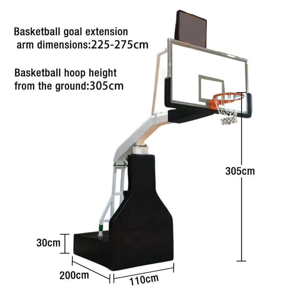 DUNK MASTER Basketball Hoops - Manual Hydraulic Lift, 10mm Tempered Glass Backboard, 3.05m Rim Height, Triple-Spring Rim & Safety Padding - Black