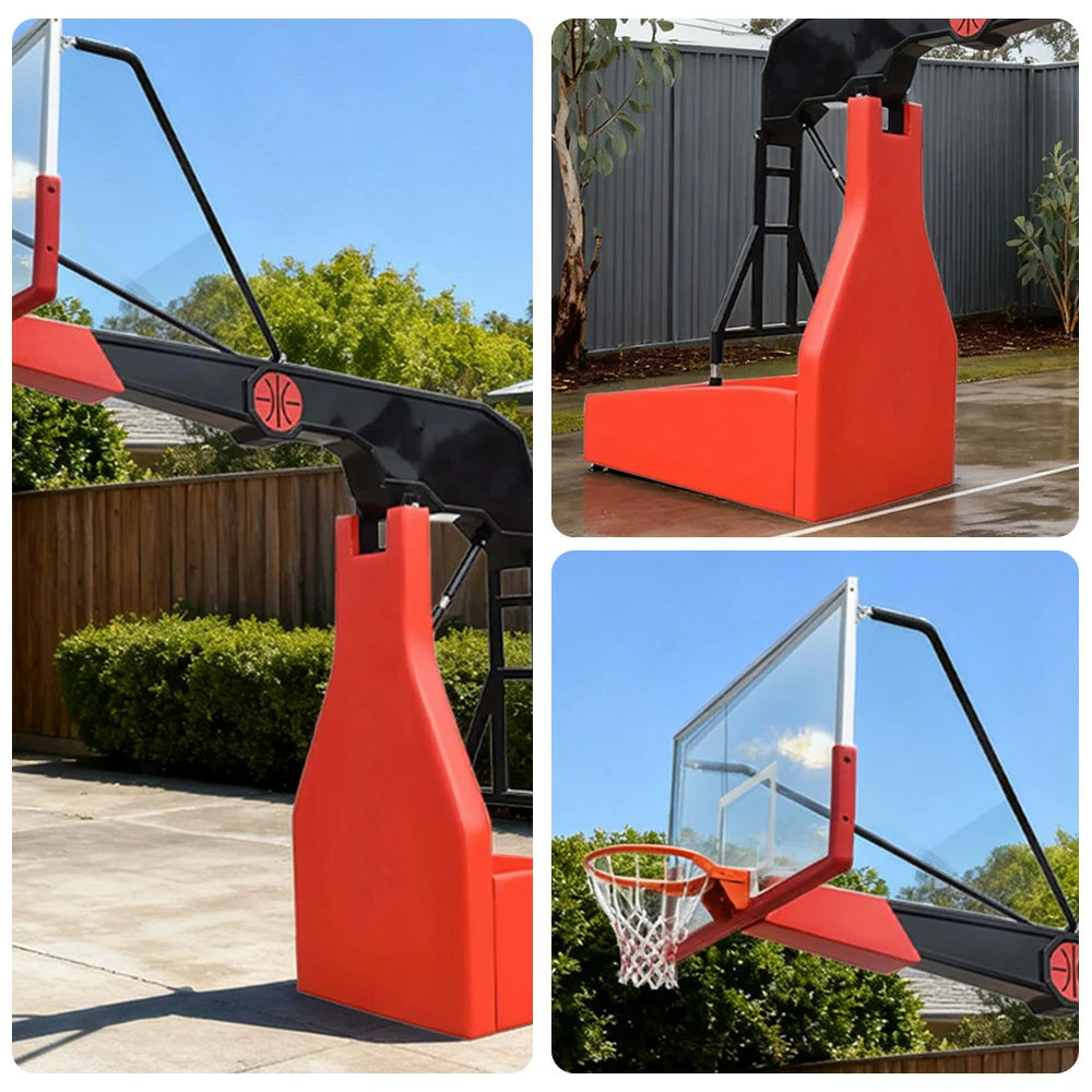 DUNK MASTER Basketball Hoops - Gun-Style Hydraulic Design, 10mm Tempered Glass Backboard, 3.05m Rim Height, Triple-Spring Rim & Safety Padding - Red and Black