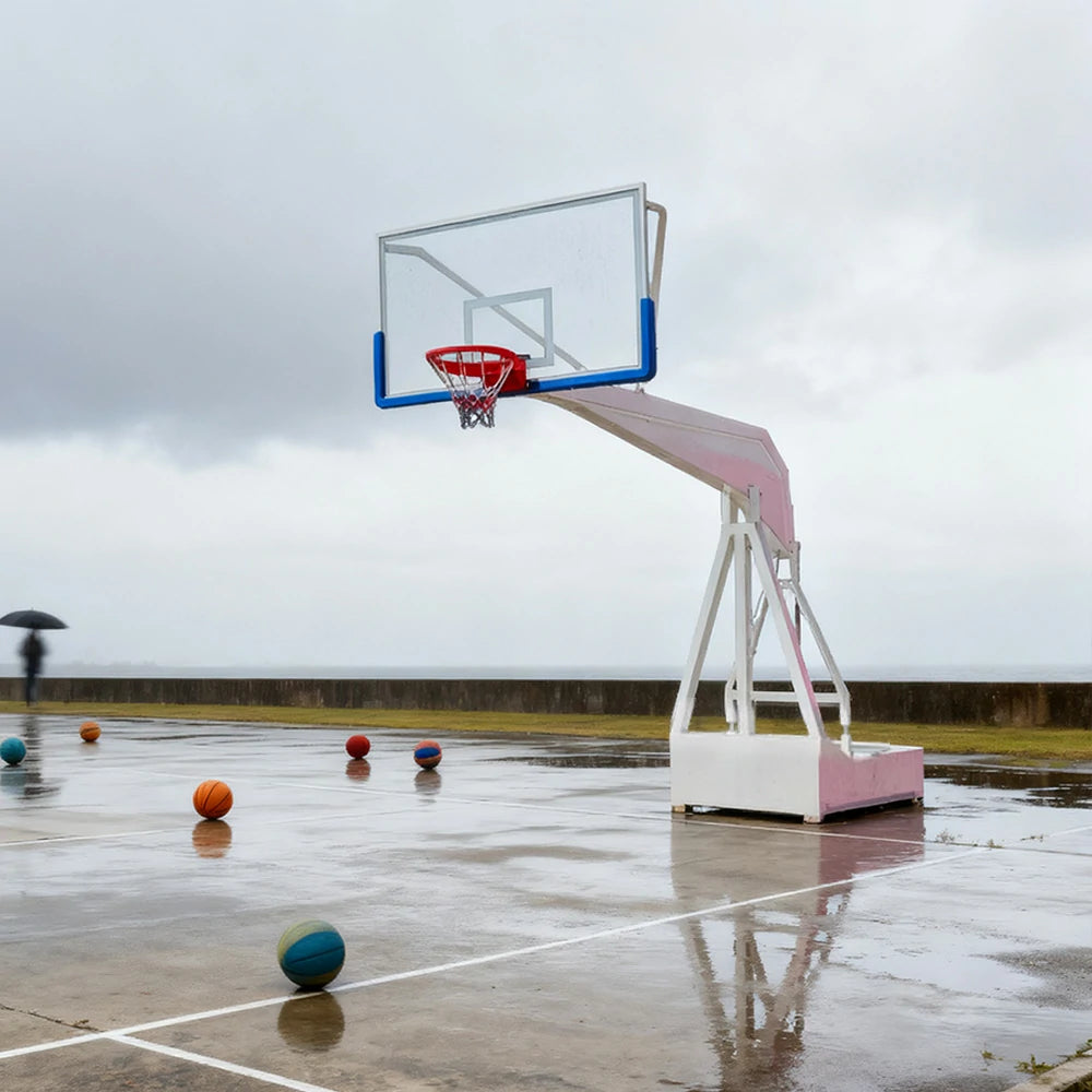 DUNK MASTER Basketball Hoops - American-Style Hydraulic Design, 10mm Tempered Glass Backboard, 3.05m Rim Height, Triple-Spring Rim & Safety Padding - White