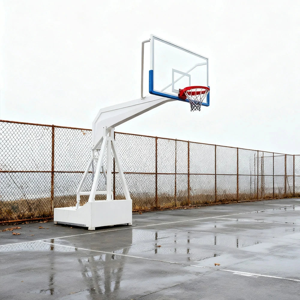 DUNK MASTER Basketball Hoops - American-Style Hydraulic Design, 10mm Tempered Glass Backboard, 3.05m Rim Height, Triple-Spring Rim & Safety Padding - White