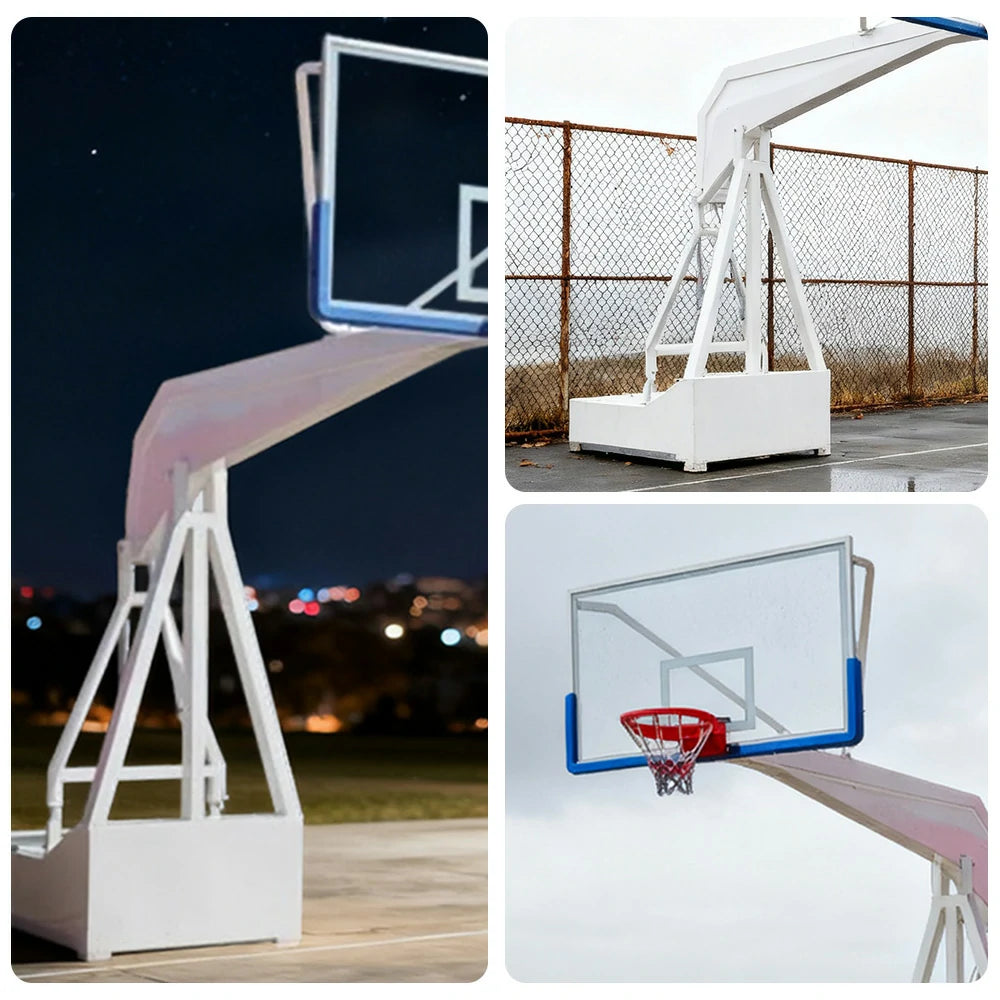 DUNK MASTER Basketball Hoops - American-Style Hydraulic Design, 10mm Tempered Glass Backboard, 3.05m Rim Height, Triple-Spring Rim & Safety Padding - White