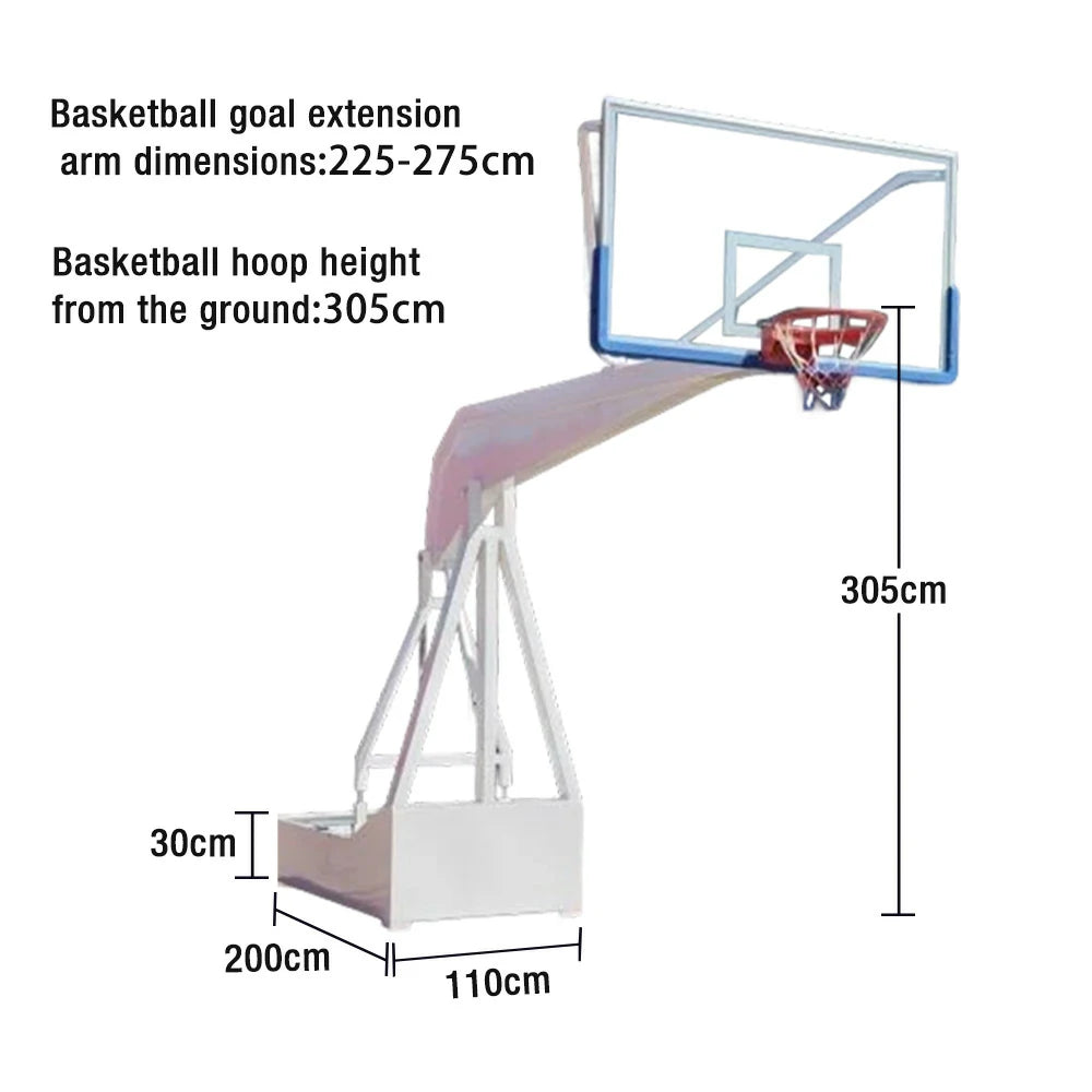 DUNK MASTER Basketball Hoops - American-Style Hydraulic Design, 10mm Tempered Glass Backboard, 3.05m Rim Height, Triple-Spring Rim & Safety Padding - White