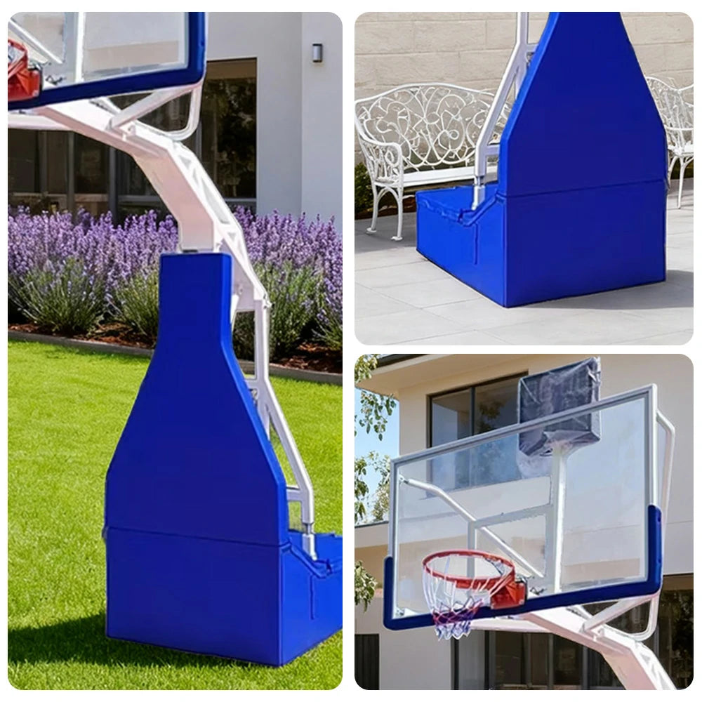 DUNK MASTER Basketball Hoops - Hydraulic Design, 10mm Tempered Glass Backboard, 3.05m Rim Height, Triple-Spring Rim & Safety Padding - White and Blue