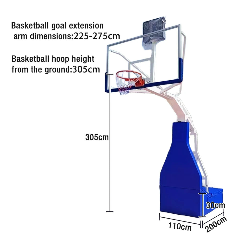 DUNK MASTER Basketball Hoops - Hydraulic Design, 10mm Tempered Glass Backboard, 3.05m Rim Height, Triple-Spring Rim & Safety Padding - White and Blue