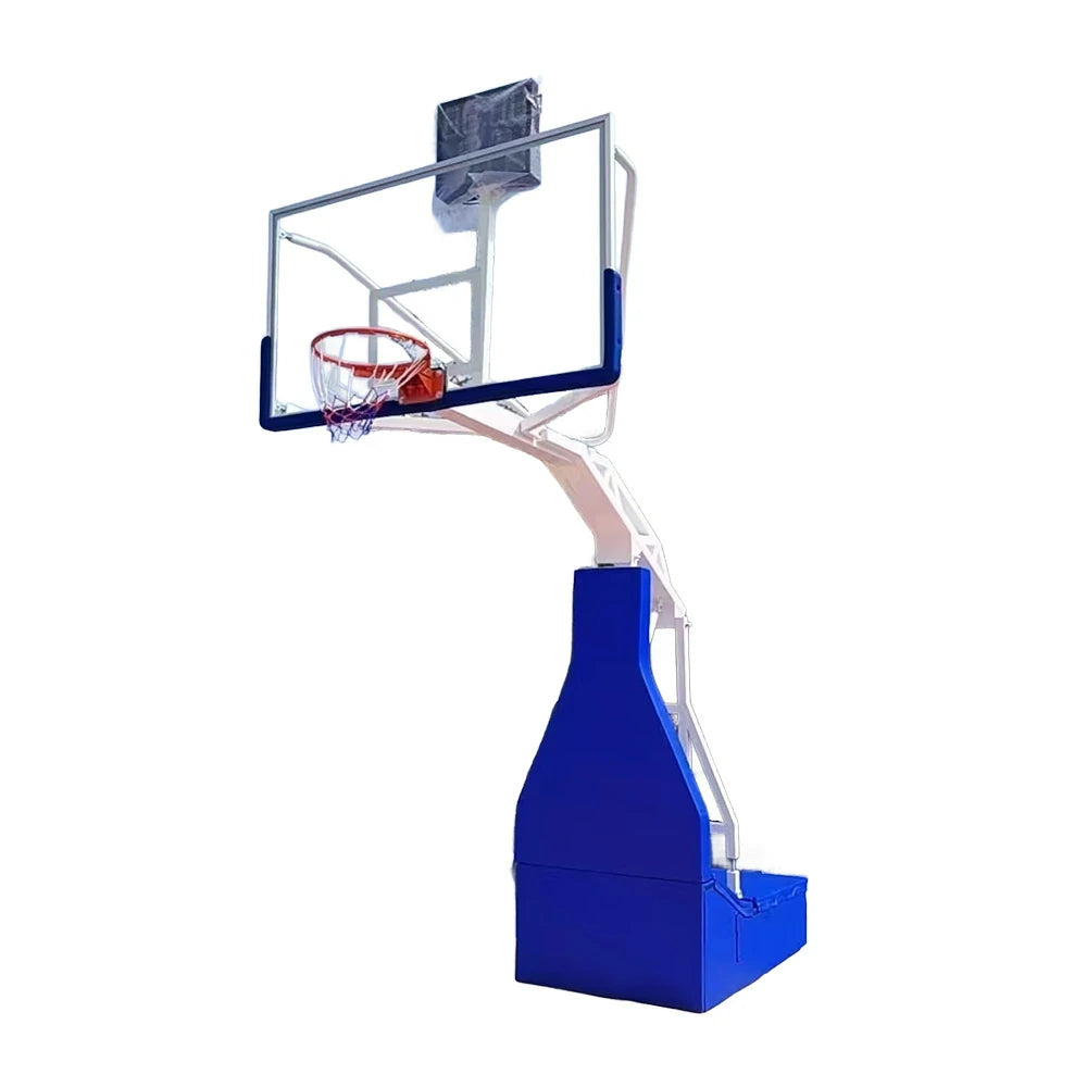 DUNK MASTER Basketball Hoops - Hydraulic Design, 10mm Tempered Glass Backboard, 3.05m Rim Height, Triple-Spring Rim & Safety Padding - White and Blue