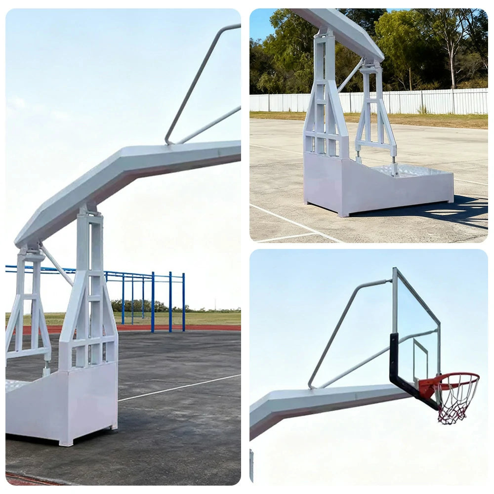 DUNK MASTER 1 Pair of Basketball Hoops - Hydraulic Design, 10mm Tempered Glass Backboard, 3.05m Rim Height, Triple-Spring Rim & Safety Padding - White