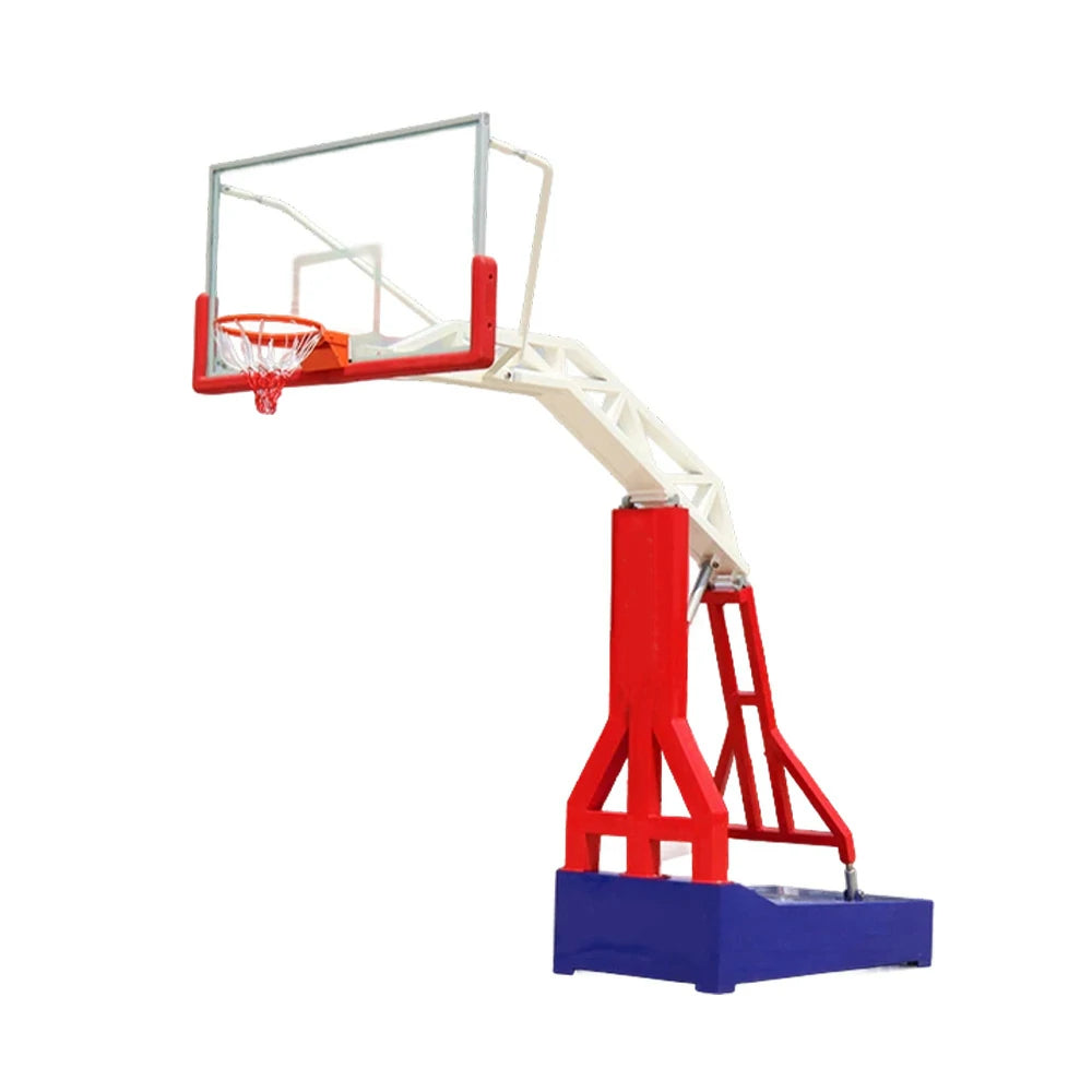 DUNK MASTER Outdoor Basketball Hoops Dual-Spring Rim, Thickened Tempered Glass Backboard, 3.05m Rim Height, Heavy-Duty Steel Frame - Red and Blue