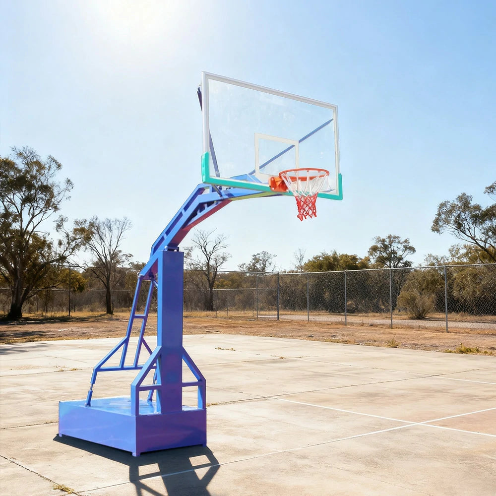 DUNK MASTER Outdoor Basketball Hoops Dual-Spring Rim, Thickened Tempered Glass Backboard, 3.05m Rim Height, Heavy-Duty Steel Frame - Blue