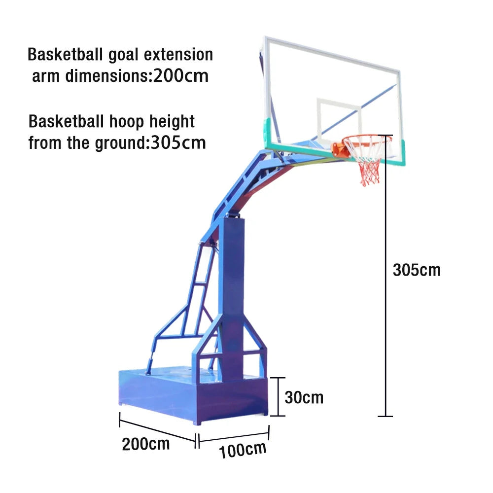 DUNK MASTER Outdoor Basketball Hoops Dual-Spring Rim, Thickened Tempered Glass Backboard, 3.05m Rim Height, Heavy-Duty Steel Frame - Blue