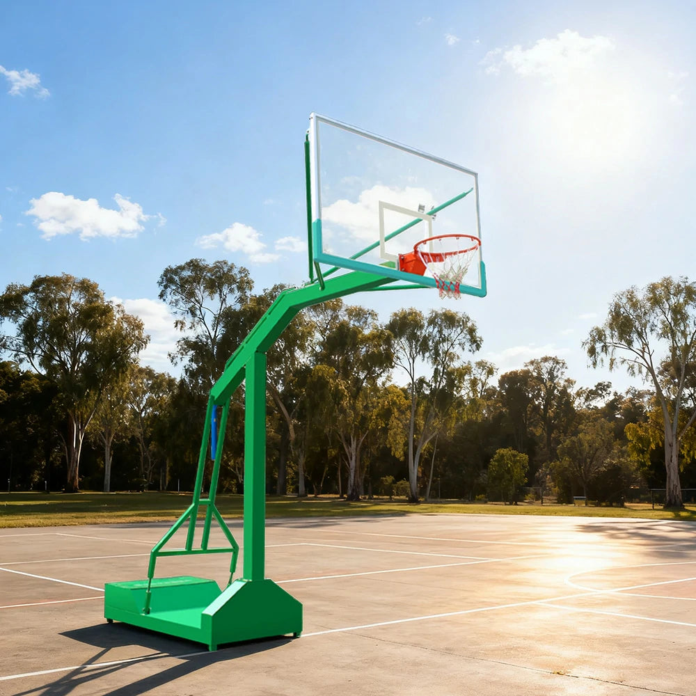 DUNK MASTER Outdoor Basketball Hoop Dual-Spring Rim, Tempered Glass Backboard, 3.05m Rim Height, Recessed Base Design - Green