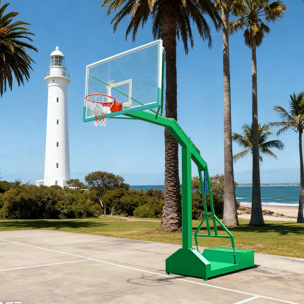DUNK MASTER Outdoor Basketball Hoop Dual-Spring Rim, Tempered Glass Backboard, 3.05m Rim Height, Recessed Base Design - Green