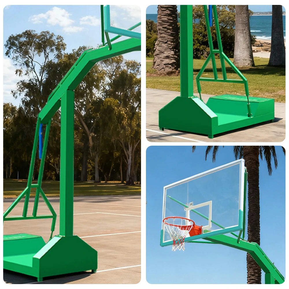 DUNK MASTER Outdoor Basketball Hoop Dual-Spring Rim, Tempered Glass Backboard, 3.05m Rim Height, Recessed Base Design - Green