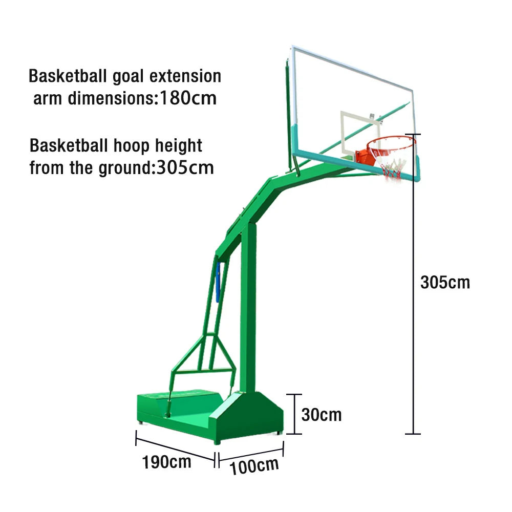 DUNK MASTER Outdoor Basketball Hoop Dual-Spring Rim, Tempered Glass Backboard, 3.05m Rim Height, Recessed Base Design - Green