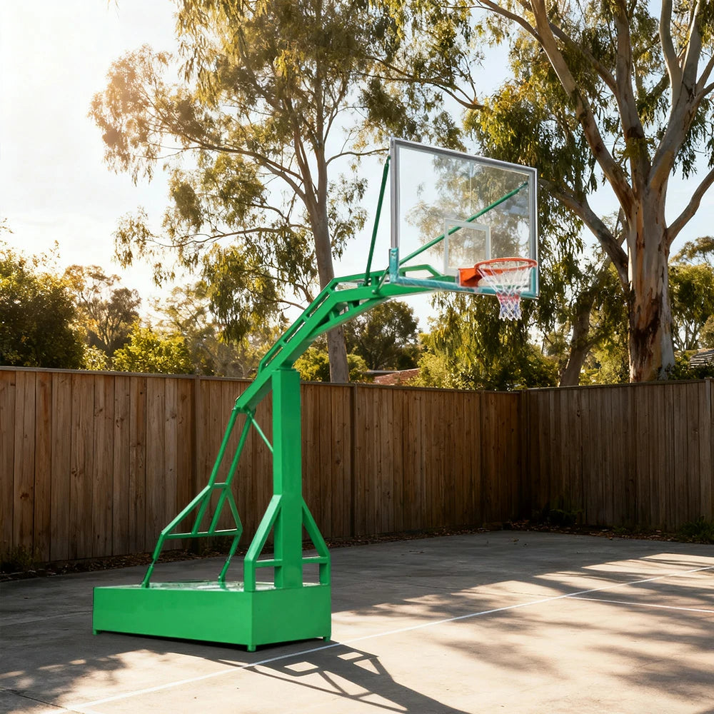 DUNK MASTER Outdoor Basketball Hoop Dunk-Support Dual-Spring Rim, Tempered Glass Backboard with Aluminium Alloy Frame, 3.05m Rim Height - Green