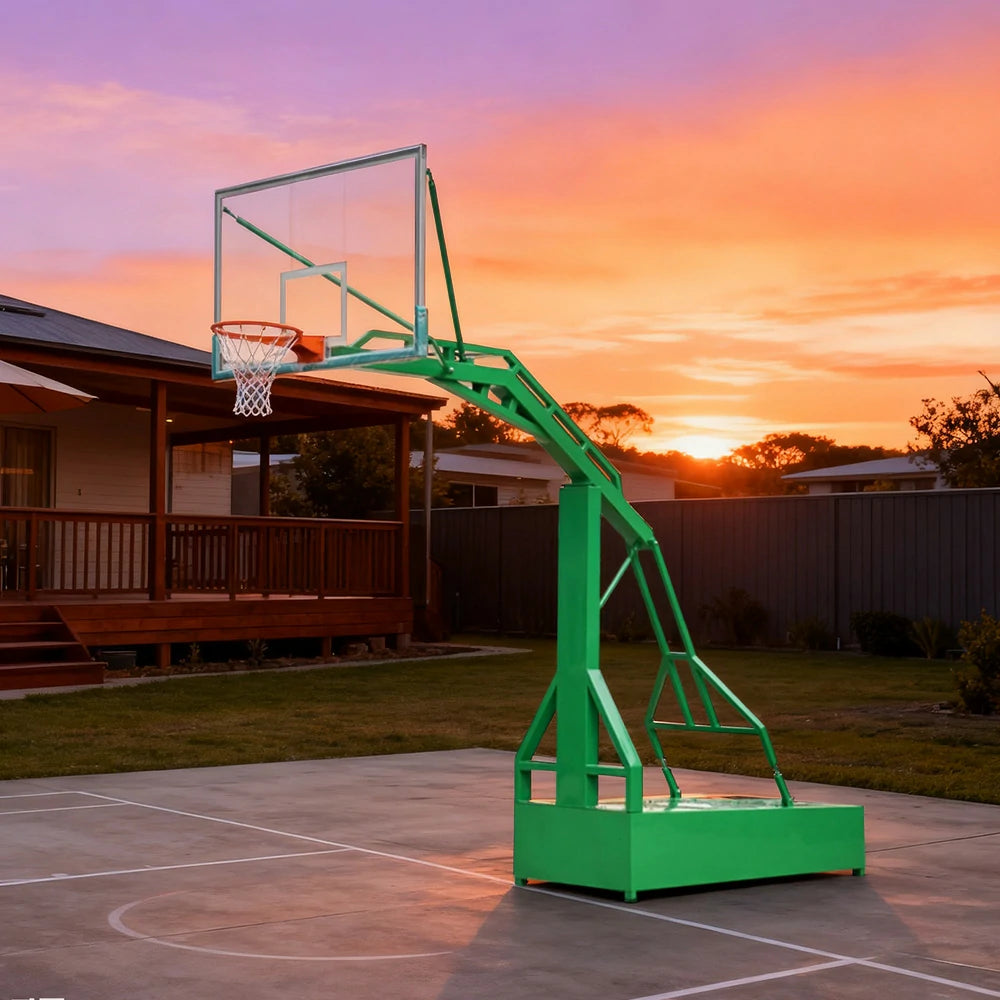 DUNK MASTER Outdoor Basketball Hoop Dunk-Support Dual-Spring Rim, Tempered Glass Backboard with Aluminium Alloy Frame, 3.05m Rim Height - Green