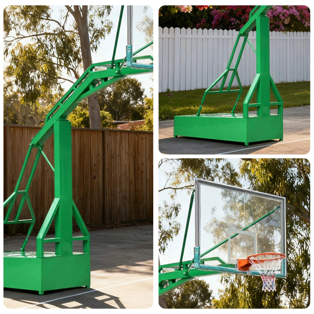 DUNK MASTER Outdoor Basketball Hoop Dunk-Support Dual-Spring Rim, Tempered Glass Backboard with Aluminium Alloy Frame, 3.05m Rim Height - Green