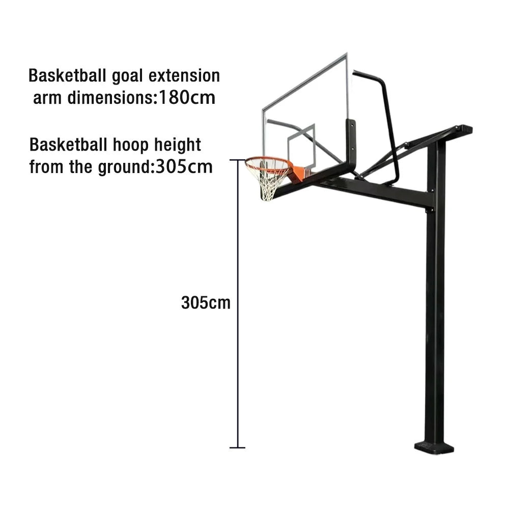 DUNK MASTER In-Ground Basketball Hoop Single Post Design, Tempered Glass Backboard with Aluminium Alloy Frame, 3.05m Rim Height, Heavy-Duty Steel Pole - Black