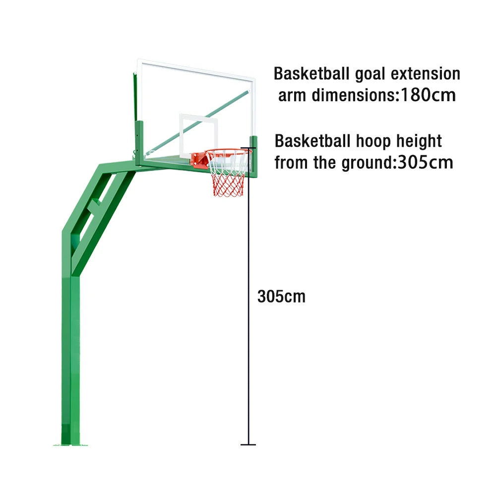 DUNK MASTER In-Ground Basketball Hoop Single Post Design, Tempered Glass Backboard with Aluminium Alloy Frame, 3.05m Rim Height, Heavy-Duty Steel Pole - Green