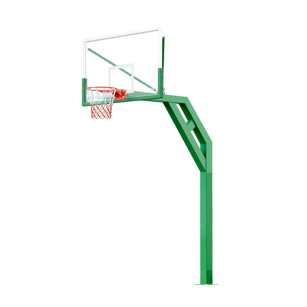 DUNK MASTER In-Ground Basketball Hoop Single Post Design, Tempered Glass Backboard with Aluminium Alloy Frame, 3.05m Rim Height, Heavy-Duty Steel Pole - Green
