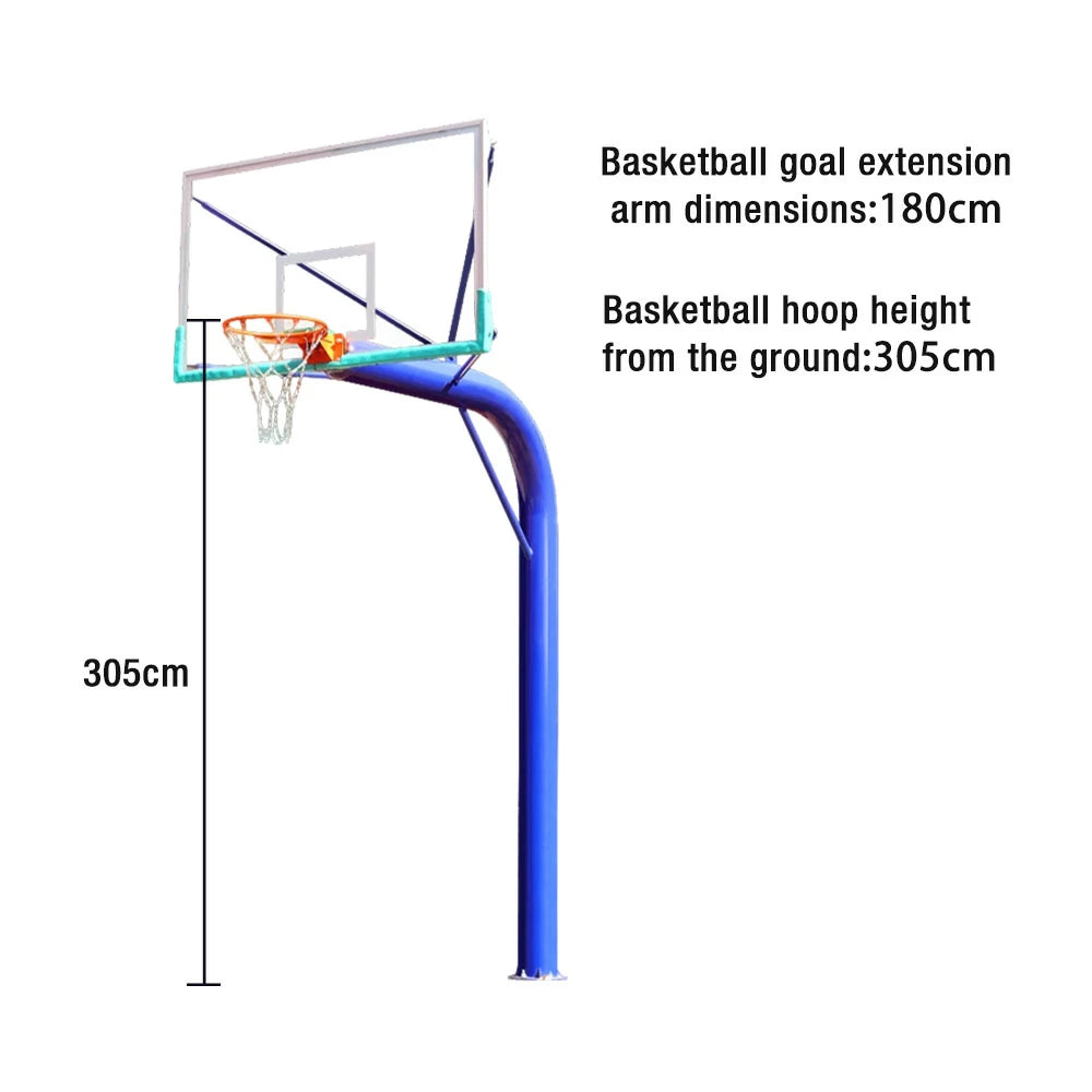 DUNK MASTER In-Ground Basketball Hoop Single Post Design, Tempered Glass Backboard with Aluminium Alloy Frame, 3.05m Rim Height, Heavy-Duty Steel Pole - Blue