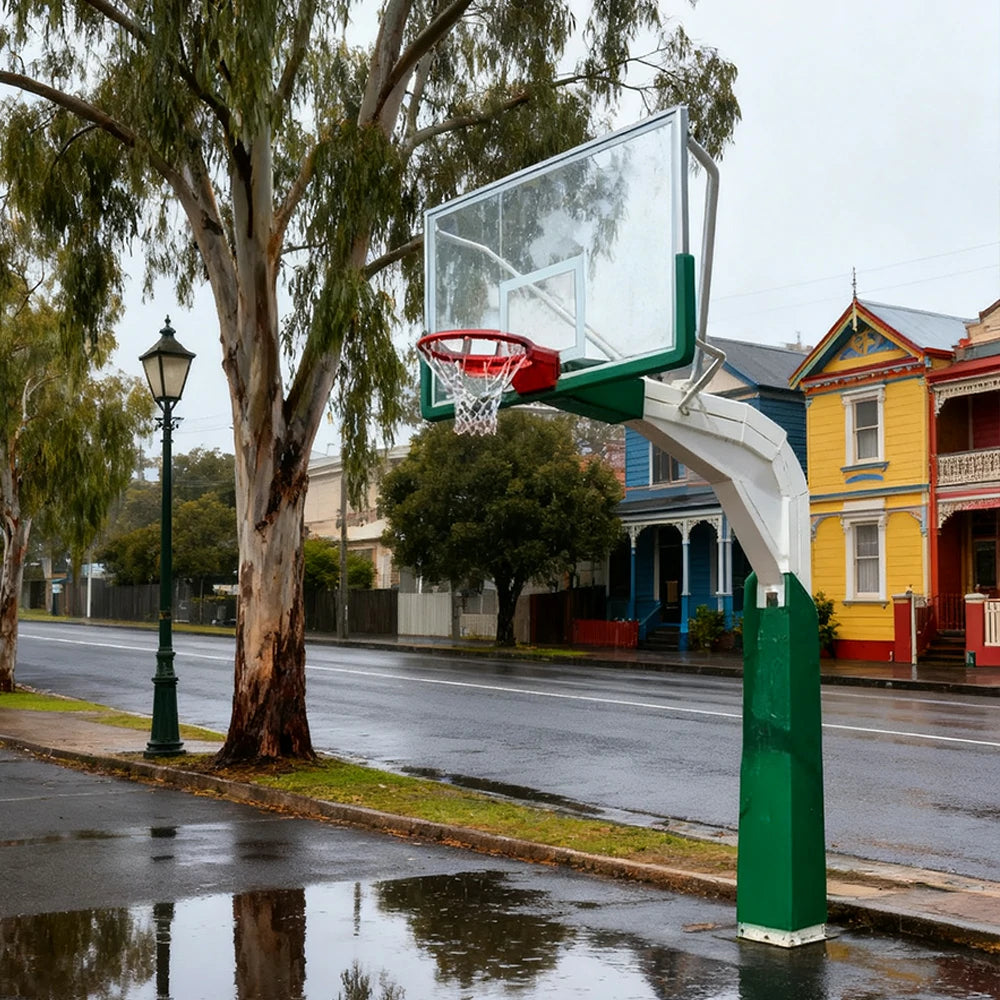DUNK MASTER American In-Ground Basketball Hoop 1.85m Arm Extension, Tempered Glass Backboard, Double-Spring Rim - Green