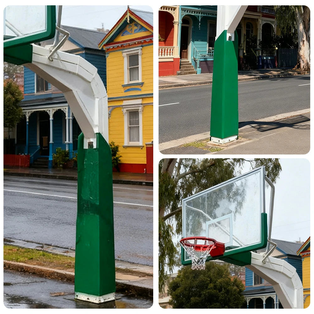 DUNK MASTER American In-Ground Basketball Hoop 1.85m Arm Extension, Tempered Glass Backboard, Double-Spring Rim - Green