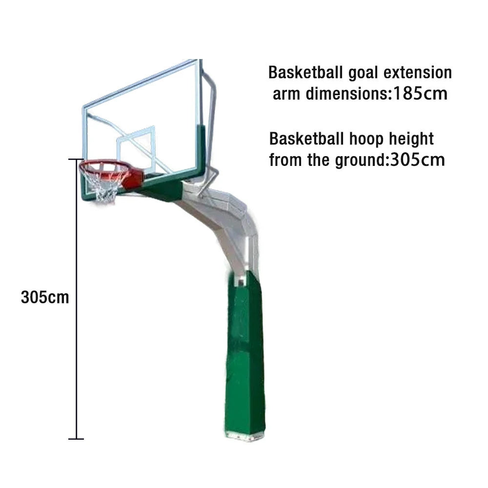 DUNK MASTER American In-Ground Basketball Hoop 1.85m Arm Extension, Tempered Glass Backboard, Double-Spring Rim - Green