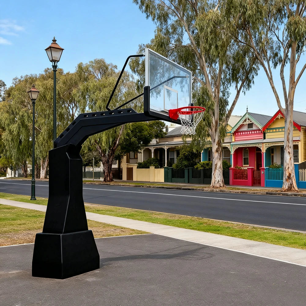 DUNK MASTER American In-Ground Basketball Hoop 1.85m Arm Extension, Tempered Glass Backboard, Double-Spring Rim - Black