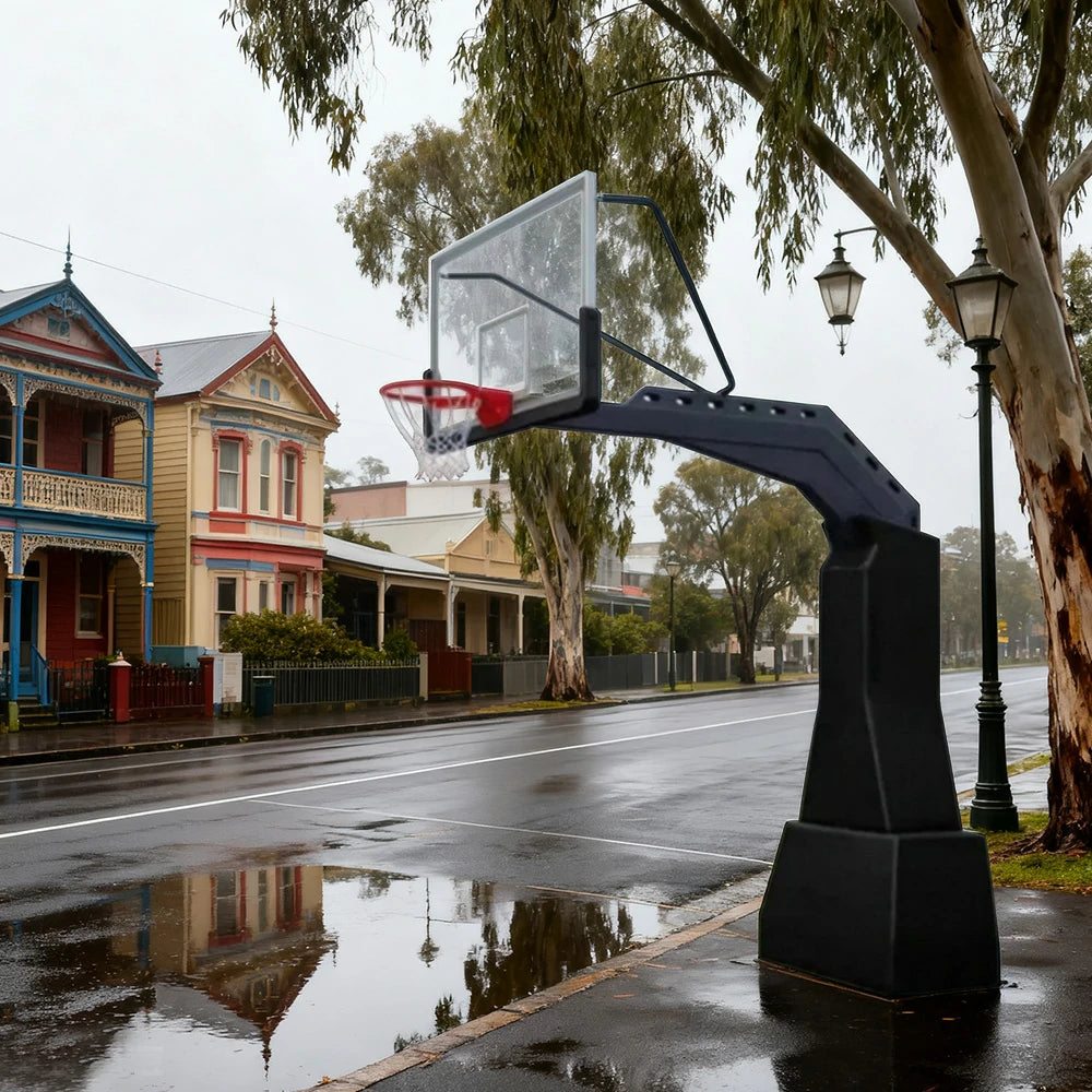 DUNK MASTER American In-Ground Basketball Hoop 1.85m Arm Extension, Tempered Glass Backboard, Double-Spring Rim - Black