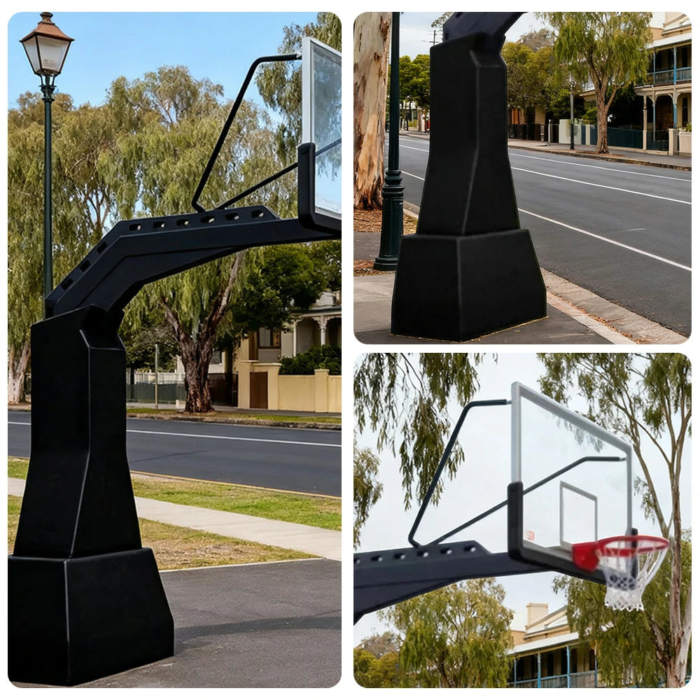 DUNK MASTER American In-Ground Basketball Hoop 1.85m Arm Extension, Tempered Glass Backboard, Double-Spring Rim - Black