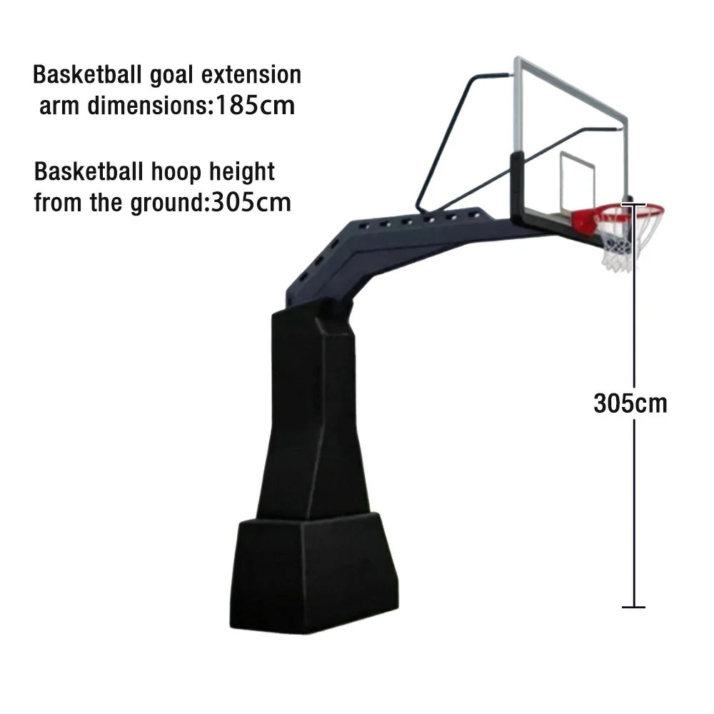 DUNK MASTER American In-Ground Basketball Hoop 1.85m Arm Extension, Tempered Glass Backboard, Double-Spring Rim - Black