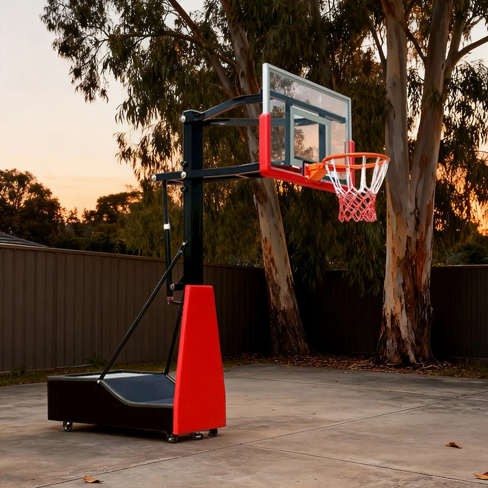 DUNK MASTER In-Ground Basketball Hoop Adjustable 1.5-3.05m Rim, Tempered Glass Backboard, Kids to Adults