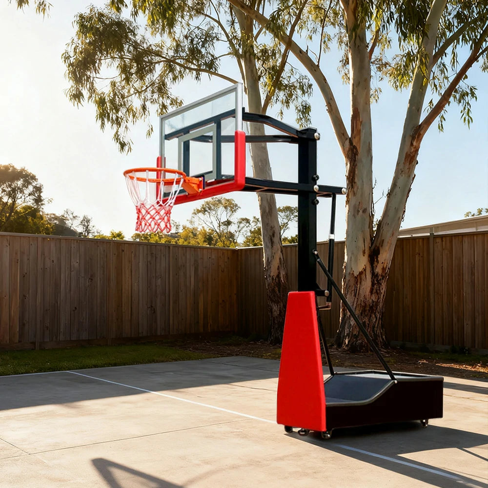 DUNK MASTER In-Ground Basketball Hoop Adjustable 1.5-3.05m Rim, Tempered Glass Backboard, Kids to Adults