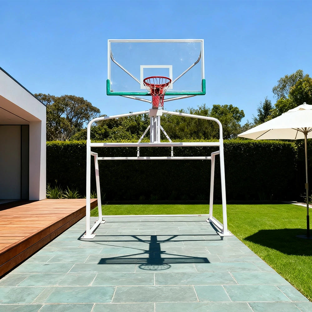 DUNK MASTER Basketball & Soccer Goal Combo - 1.8m x 1.05m Tempered Glass Backboard, 300cm x 200cm Soccer Frame, Double-Spring Rim, Steel, Rust-Resistant