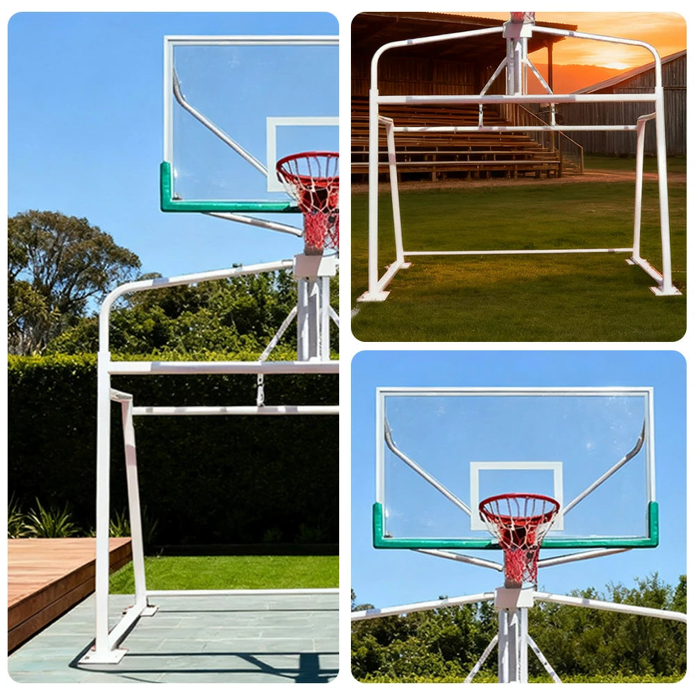 DUNK MASTER Basketball & Soccer Goal Combo - 1.8m x 1.05m Tempered Glass Backboard, 300cm x 200cm Soccer Frame, Double-Spring Rim, Steel, Rust-Resistant