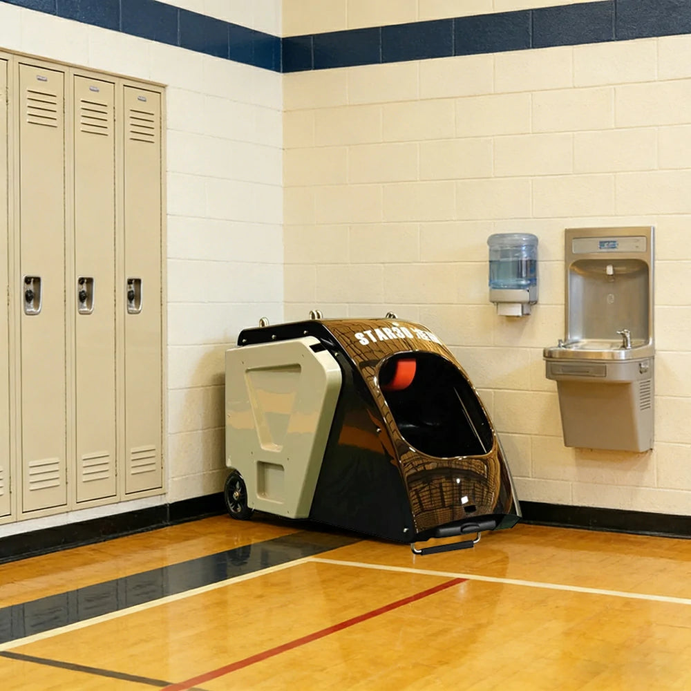 DUNK MASTER Portable Basketball Shooting Machine - Multi-Spot Training, Silicone Tyre Wheels, 3.4m High Net for Faster Ball Return