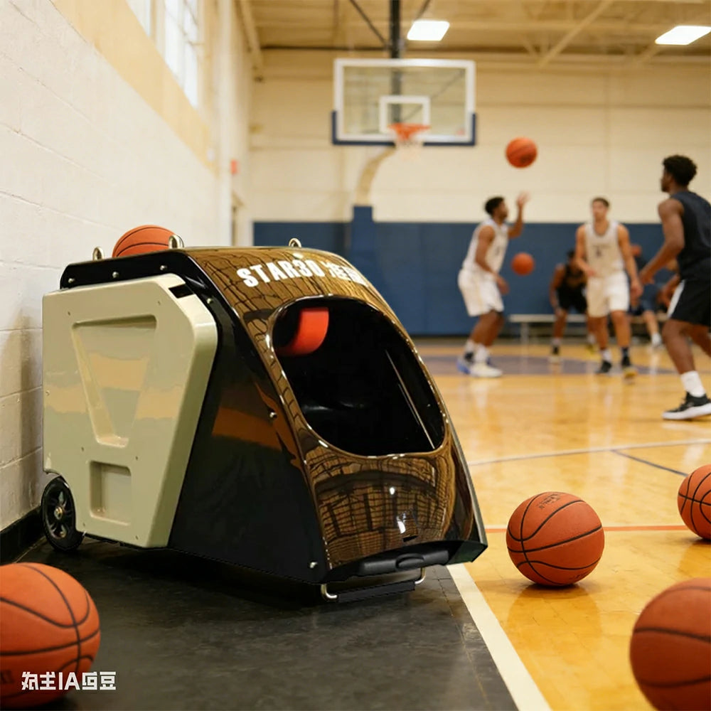 DUNK MASTER Portable Basketball Shooting Machine - Multi-Spot Training, Silicone Tyre Wheels, 3.4m High Net for Faster Ball Return