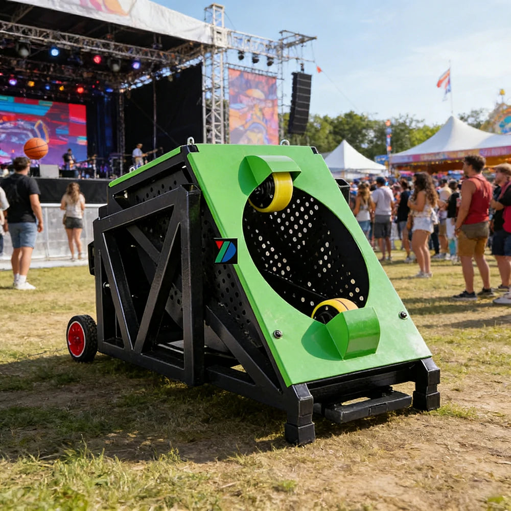 DUNK MASTER Portable Basketball Shooting Machine - Multi-Spot Training, Silicone Tyre Wheels, Professional Training-Grade Rebound System - Green