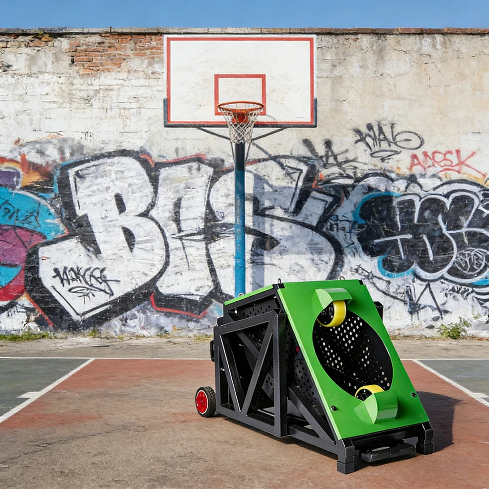 DUNK MASTER Portable Basketball Shooting Machine - Multi-Spot Training, Silicone Tyre Wheels, Professional Training-Grade Rebound System - Green