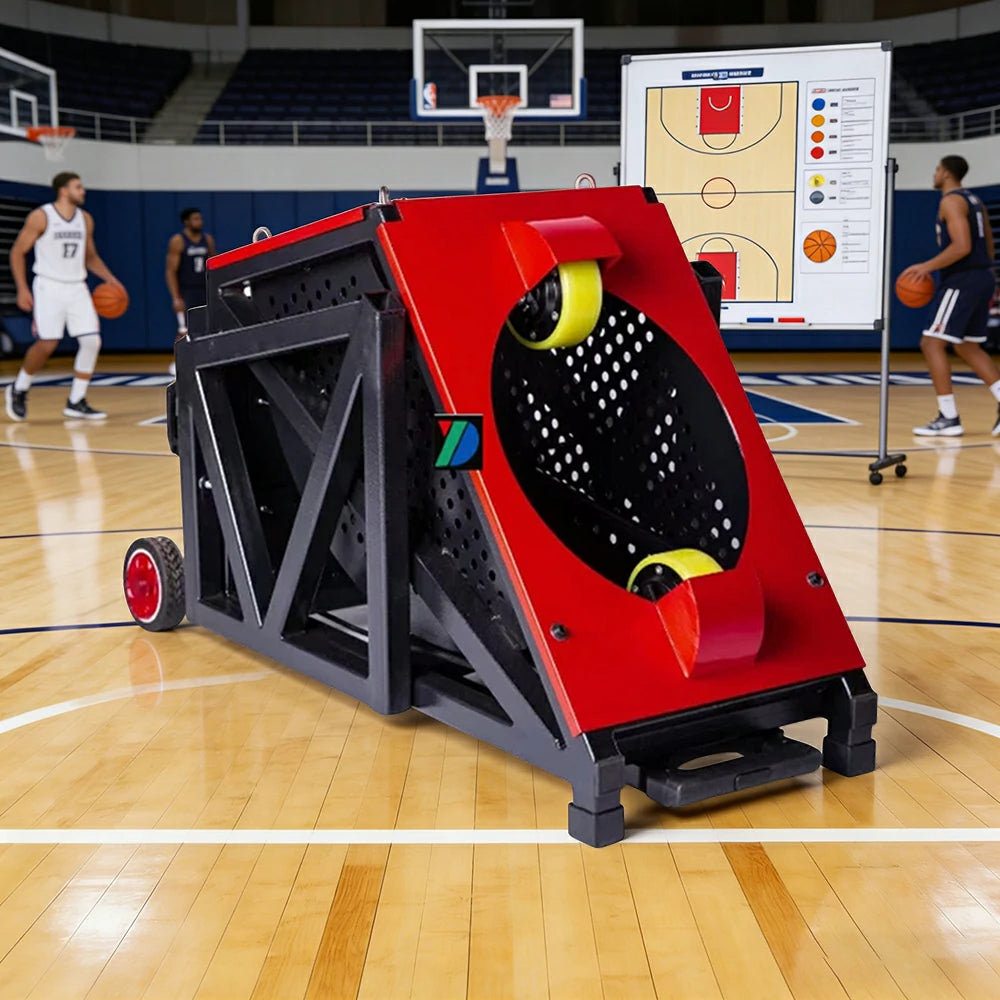 DUNK MASTER Portable Basketball Shooting Machine - Multi-Spot Training, Silicone Tyre Wheels, Professional Training-Grade Rebound System - Red