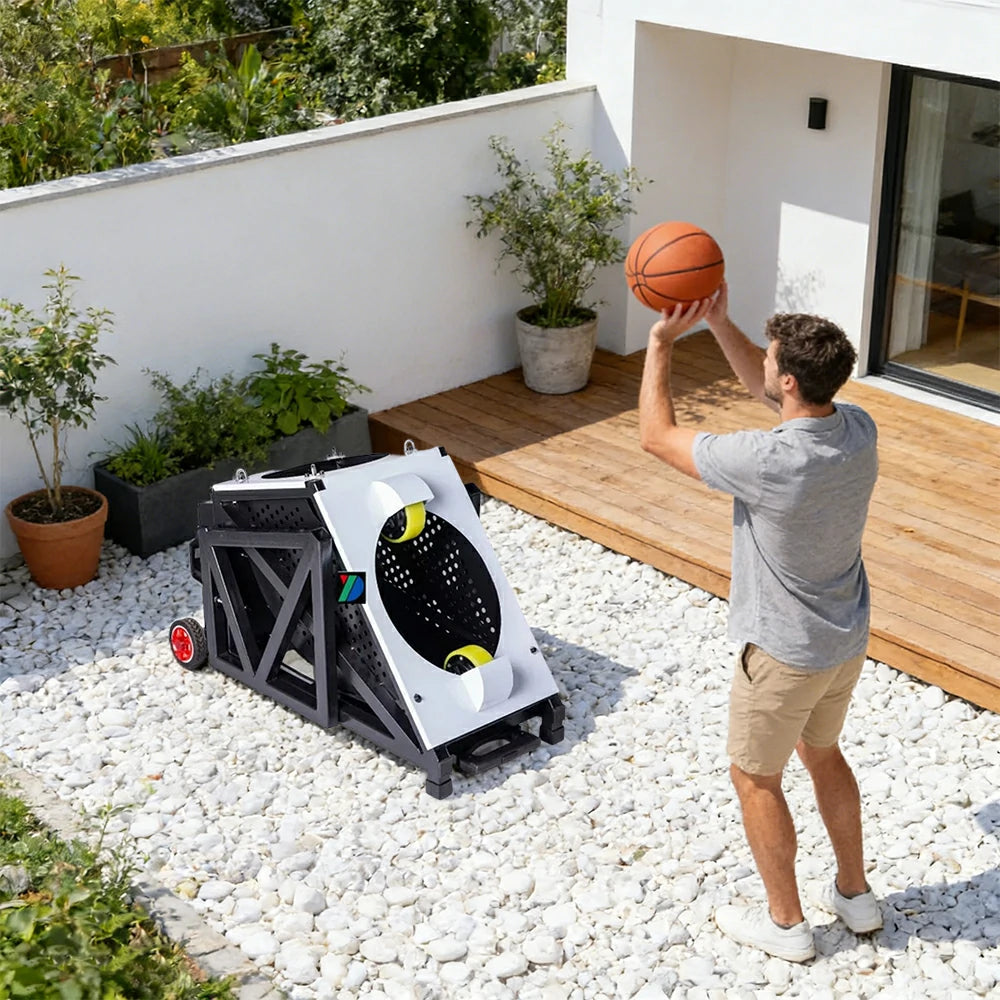 DUNK MASTER Portable Basketball Shooting Machine - Multi-Spot Training, Silicone Tyre Wheels, Professional Training-Grade Rebound System - White