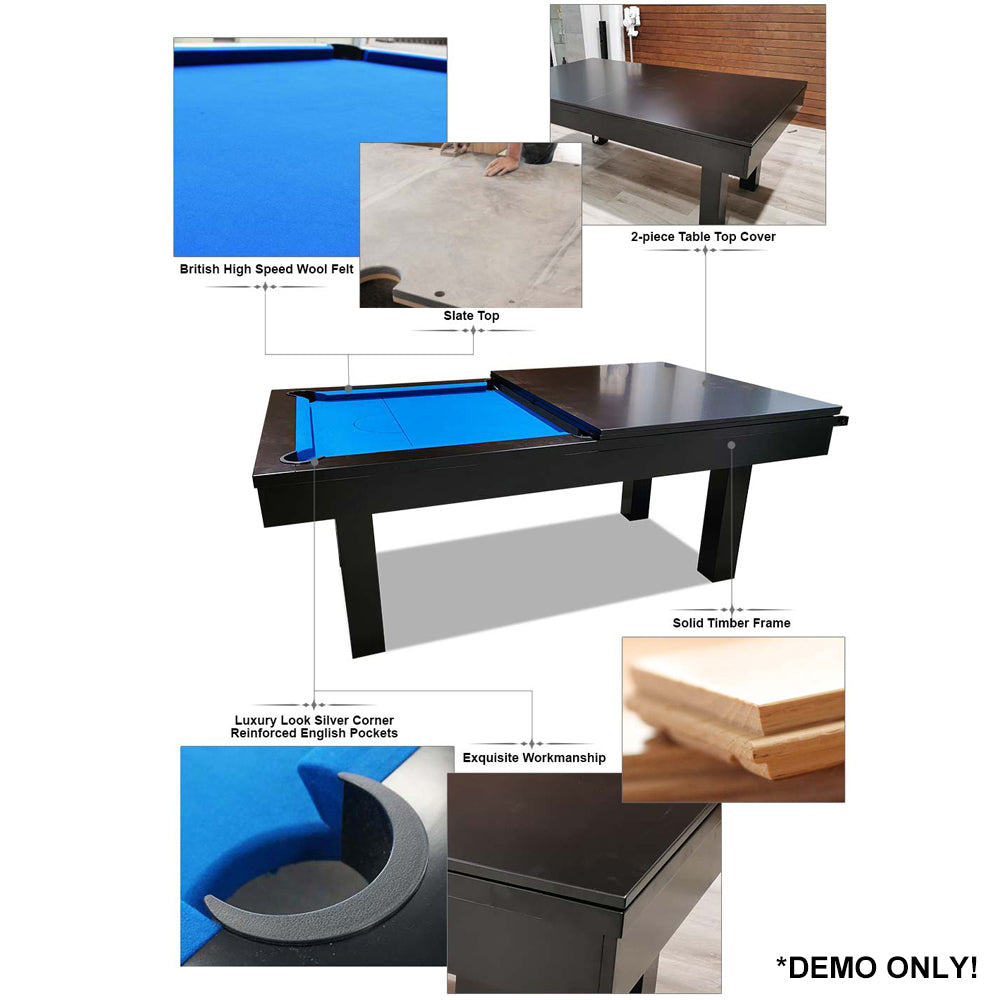 QUESLA 7FT Luxurious Slate Pool /Dining / Billiard Table Free Accessories - Black Frame