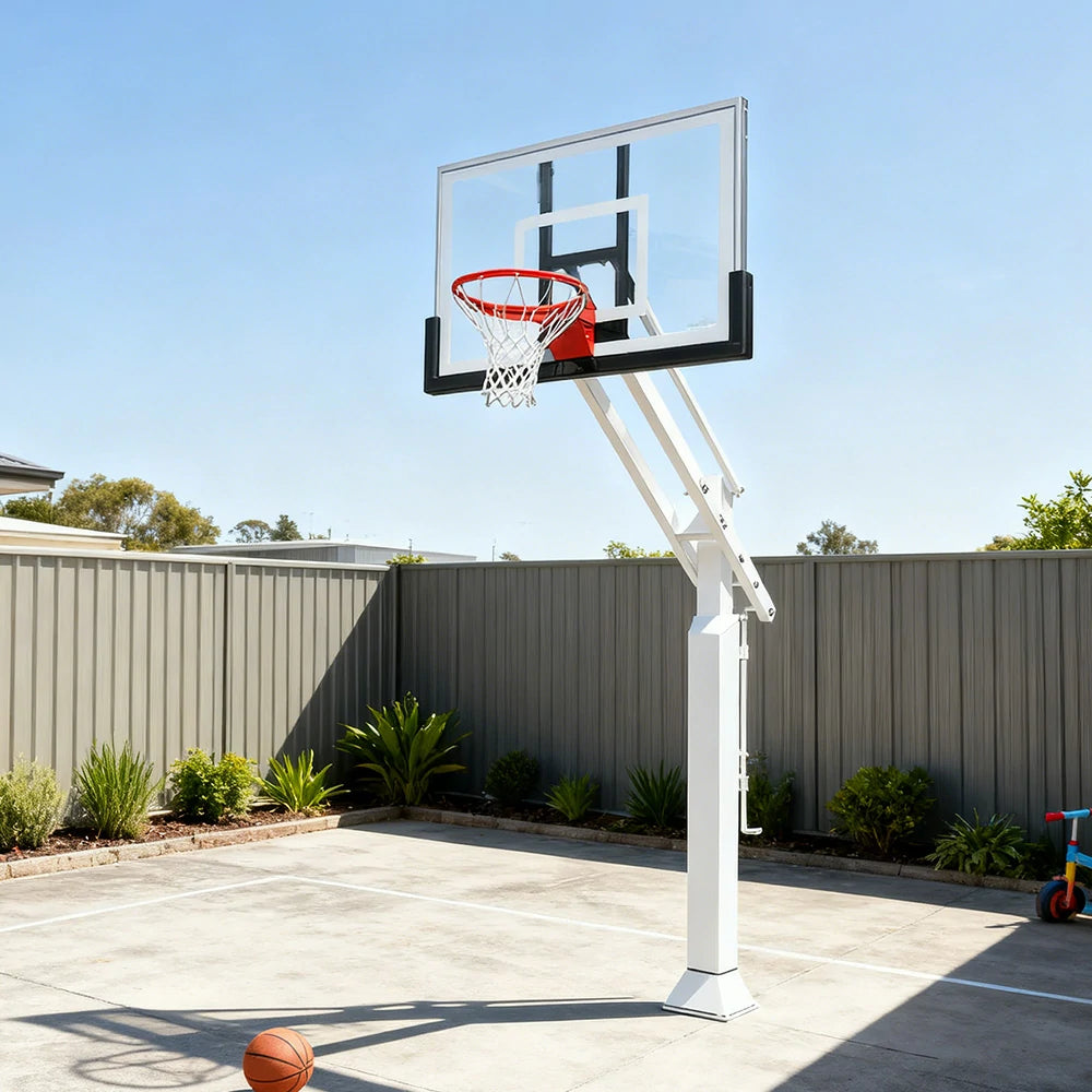 DUNK MASTER M029 Basketball System  In Ground Basketball Stand Ring Hoop Ironman Heavy Duty Professional - White