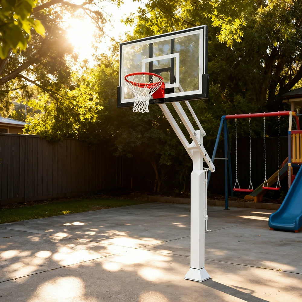 DUNK MASTER M029 Basketball System  In Ground Basketball Stand Ring Hoop Ironman Heavy Duty Professional - White