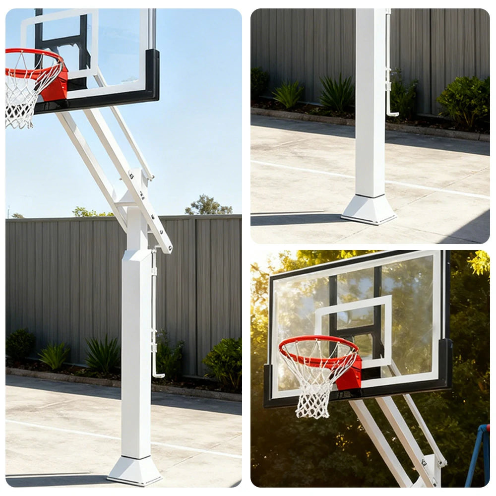 DUNK MASTER M029 Basketball System  In Ground Basketball Stand Ring Hoop Ironman Heavy Duty Professional - White